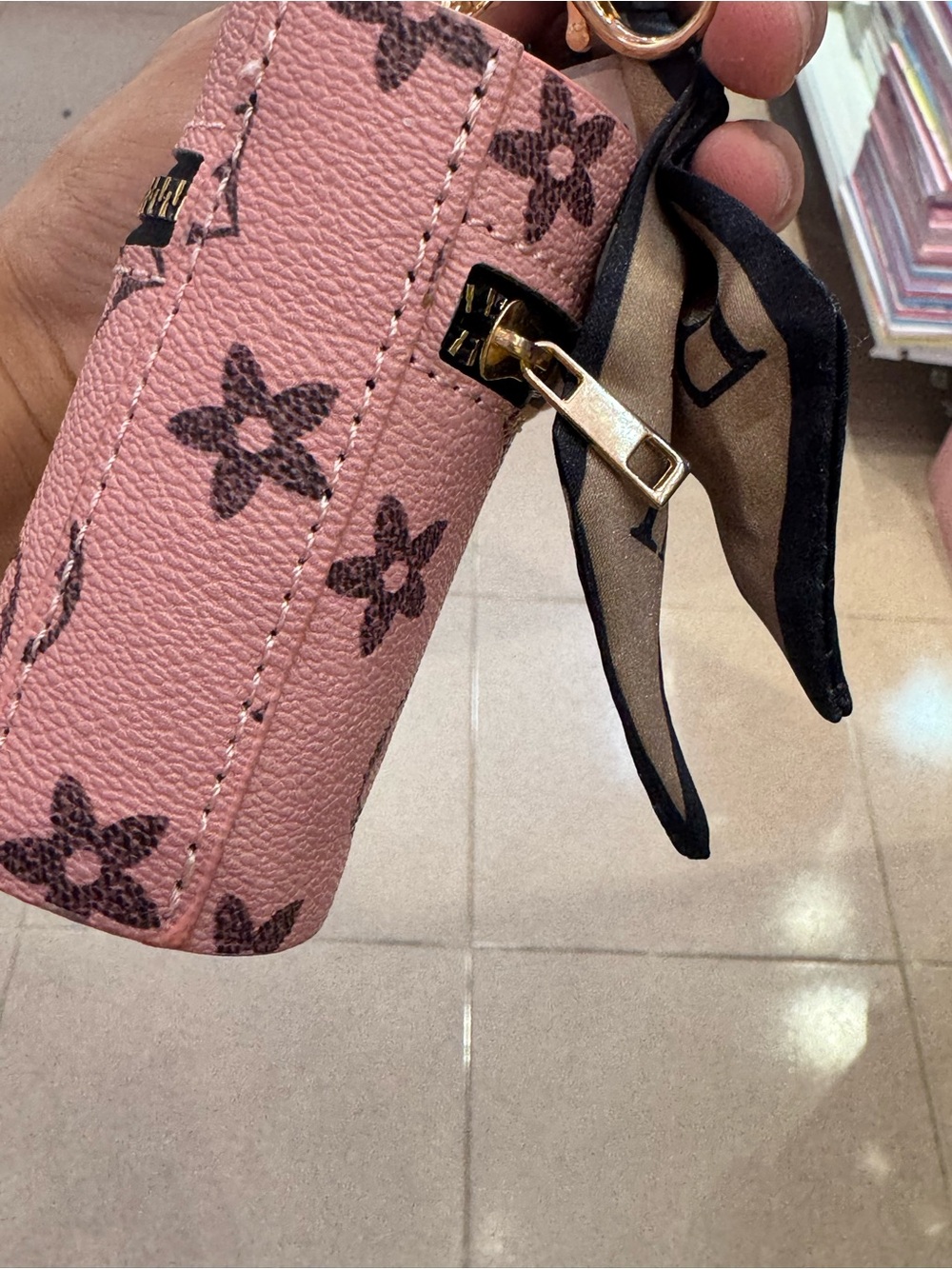 Pink Floral Pattern Women’s Handbag with Gold Hardware